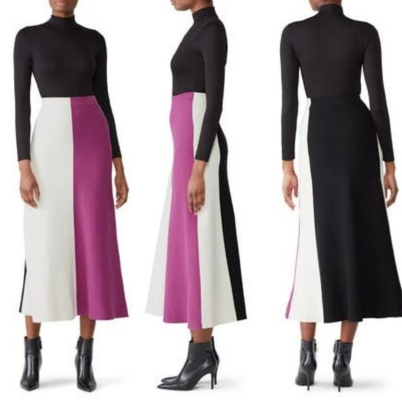 DEREK LAM Womens' Colorblock Black Pink White Maxi Skirt Long Size Small - Picture 1 of 9